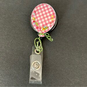 Pink White Balloon Retractable Reel Badge Holder Pediatric RN nurse kids fun